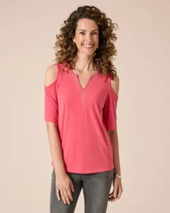 Online Shirt mit Glitzer Cut Out Shirts & Tops