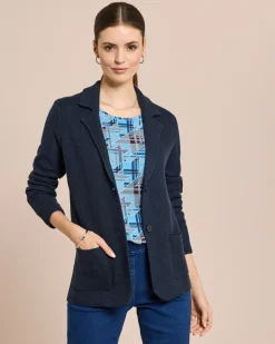 New Strick-Blazer mit Wollanteil mercerisiert Strickware