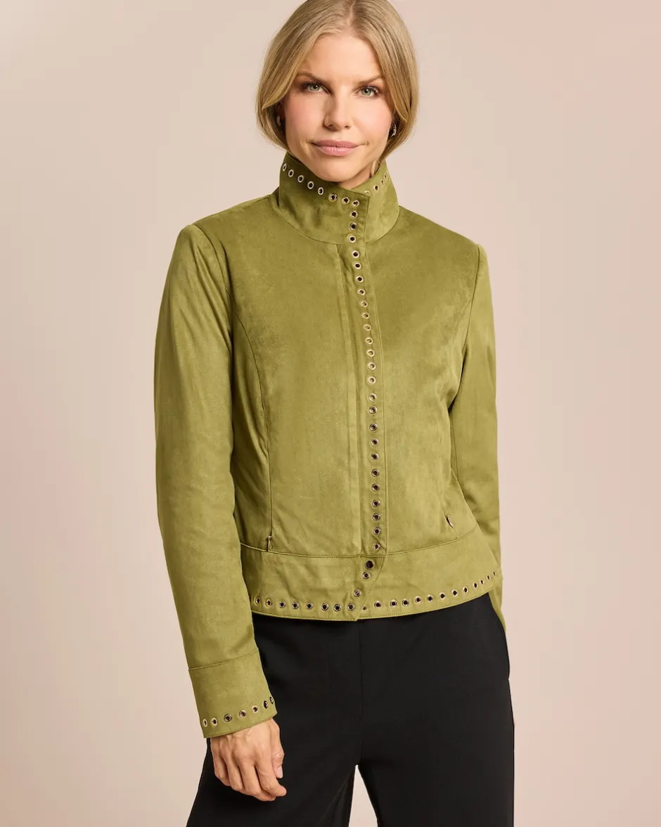 Hot Velourlederimitat Jacke, Oesenbesatz Jacken & Mäntel