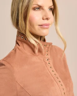 Hot Velourlederimitat Jacke, Oesenbesatz Jacken & Mäntel